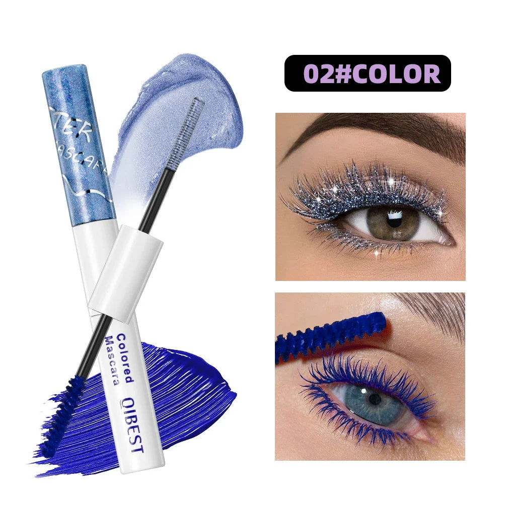 QIBEST 2 In 1 Diamond Glitter Mascara Lasting Colored Mascara Eyelashes Thickening Voluminous Double Ended Waterproof Mascara