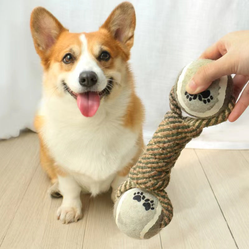 Interactive Dog Rope Toy with Tennis Ball