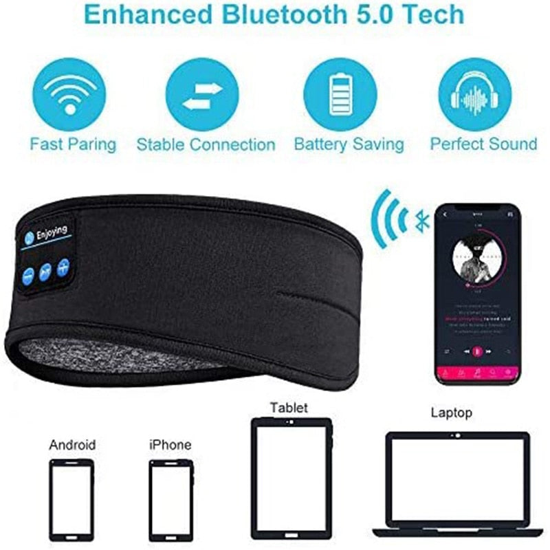 Wireless Bluetooth Sleeping Headphones Headband Thin Soft Elastic Comfortable Music Ear Phones Eye Mask For Side Sleeper Sports Halalzen