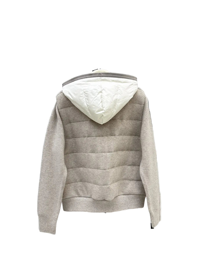 Autumn and Winter Slim New Women's Clothing Hooded Knitted Spliced Down Jacket Nylon Wool Knitted 90 White Goose Down Linin