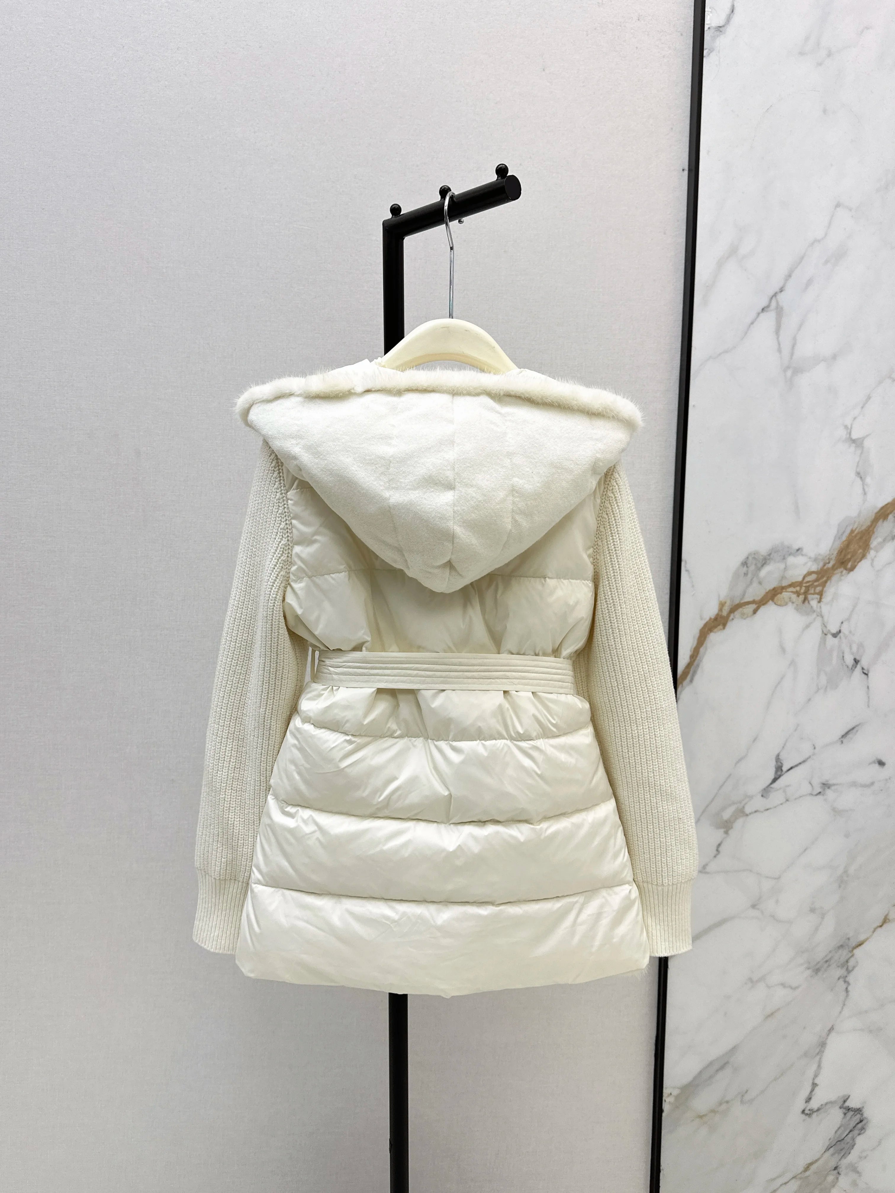 2025 Winter New Women's Down Jacket Wool Knitted Splicing Hooded Down Jacket Wool Knitted Fabric 90% White Duck Down Lining
