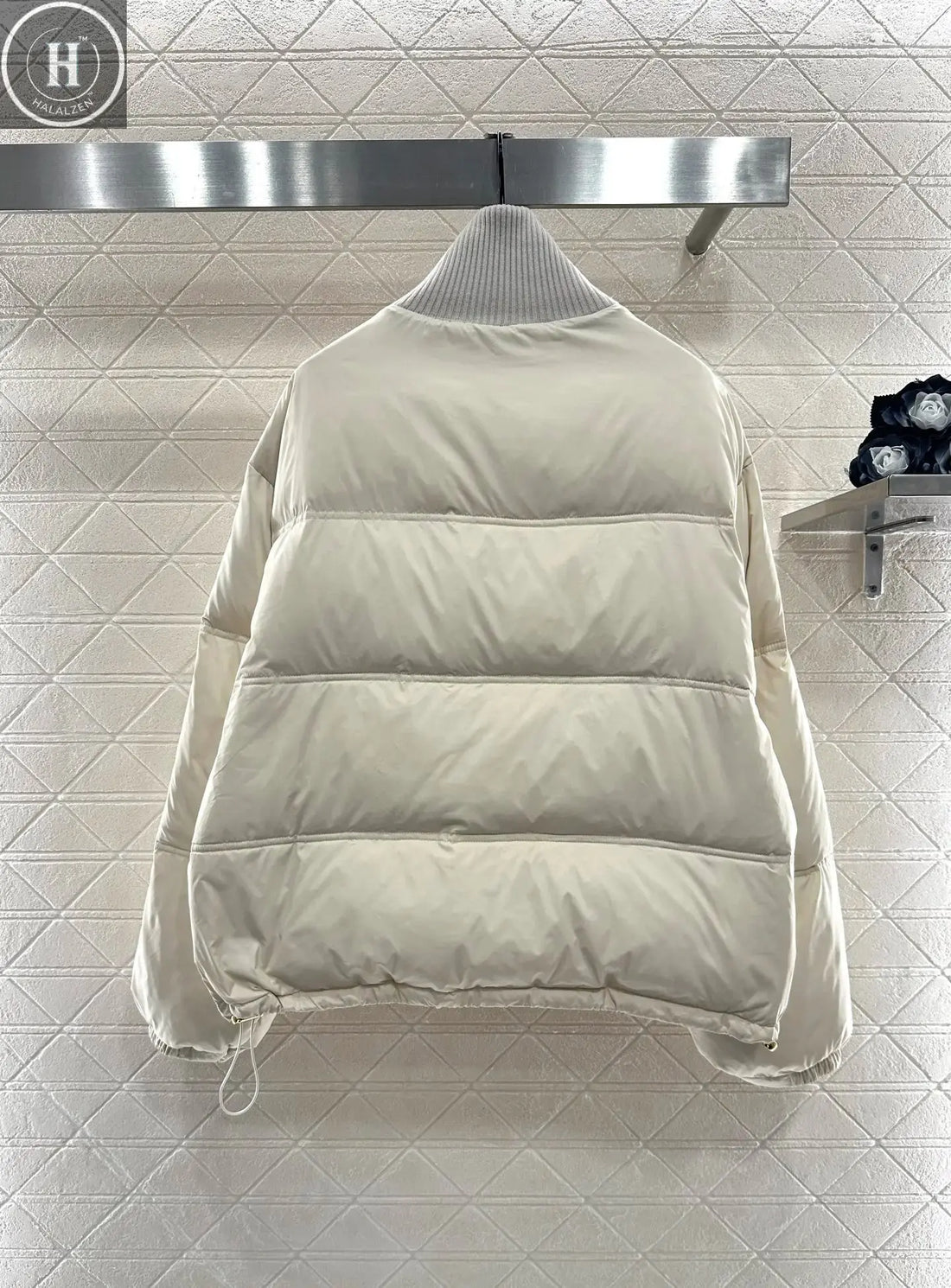 2025 autumn and winter new high-end customized women's warm stand-up collar down cotton jacket collar edge knitted ribbed Halalzen UK