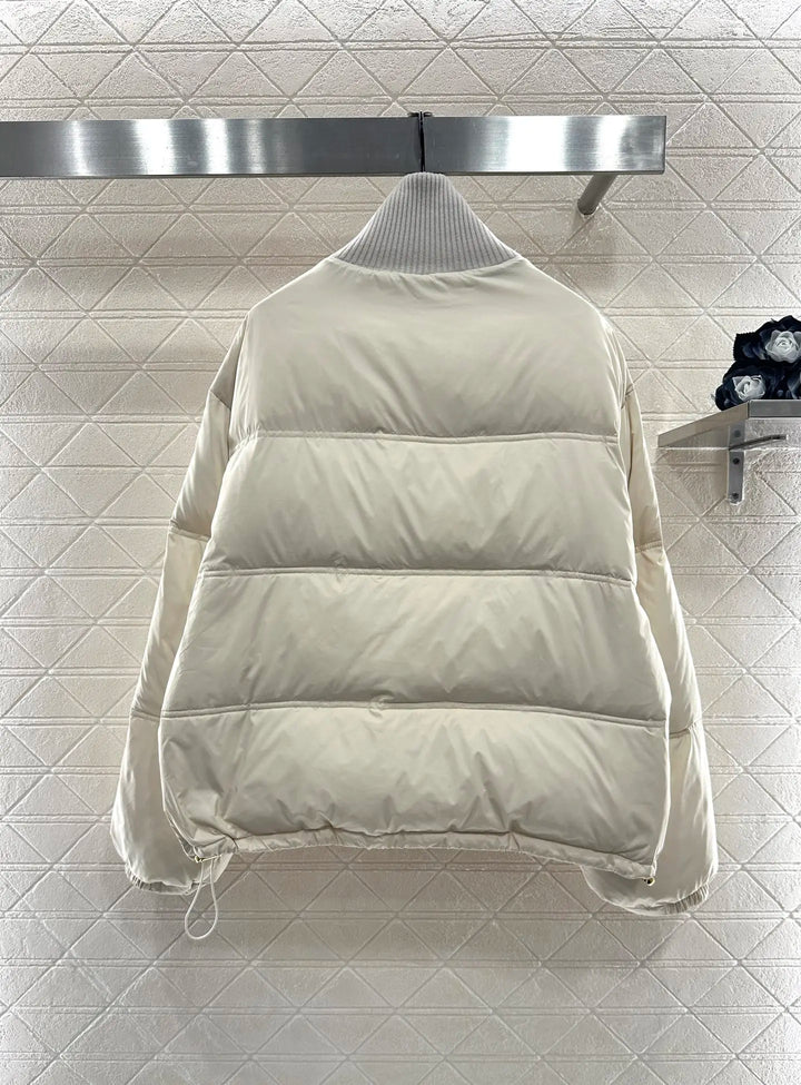 2025 autumn and winter new high-end customized women's warm stand-up collar down cotton jacket collar edge knitted ribbed