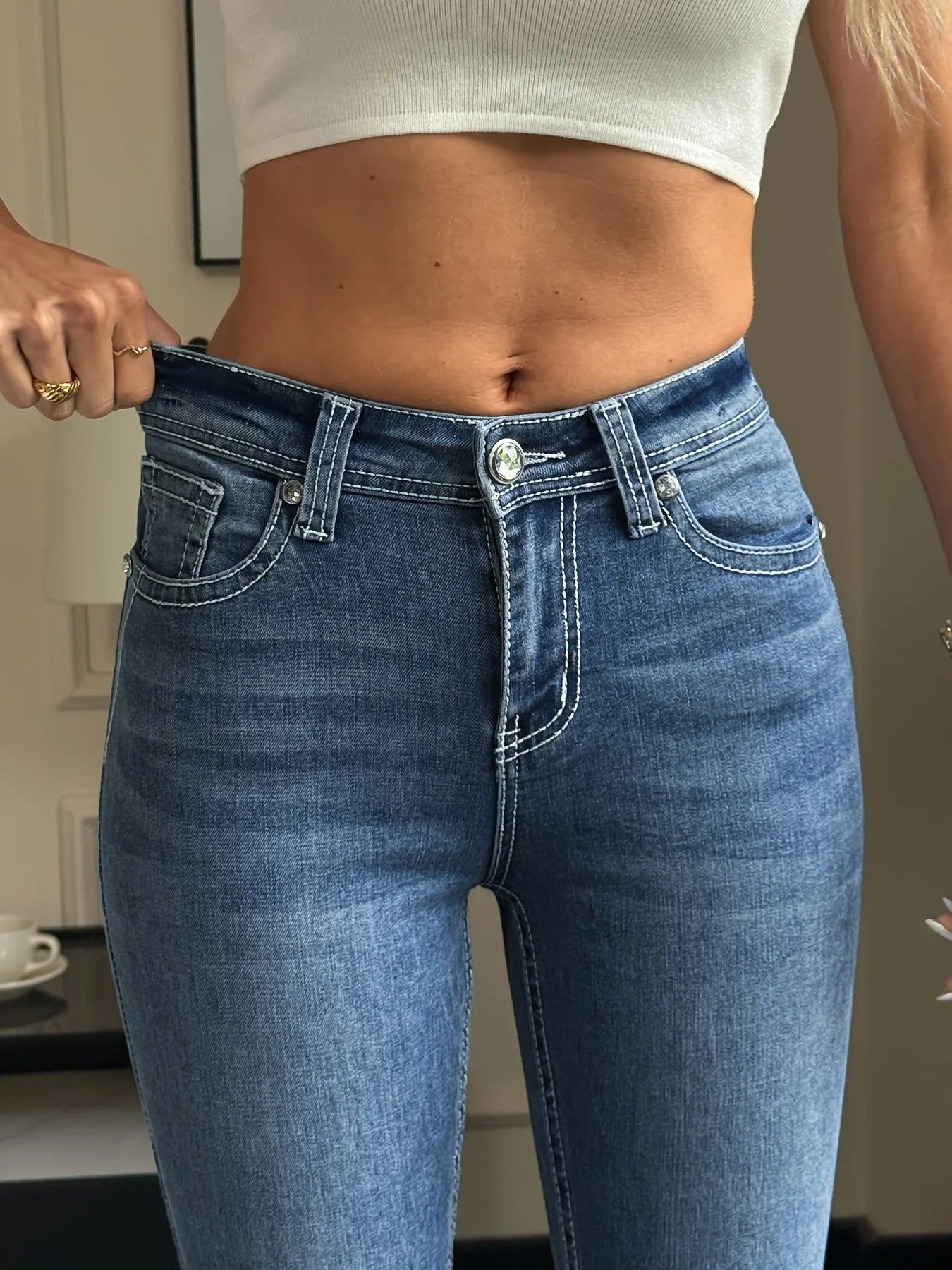 Flare Jeans Women High Waist Slim Fit Pants Vintage Y2K Stretch Retro Streetwear Casual Trendy Everyday Fashion Trousers Outfit