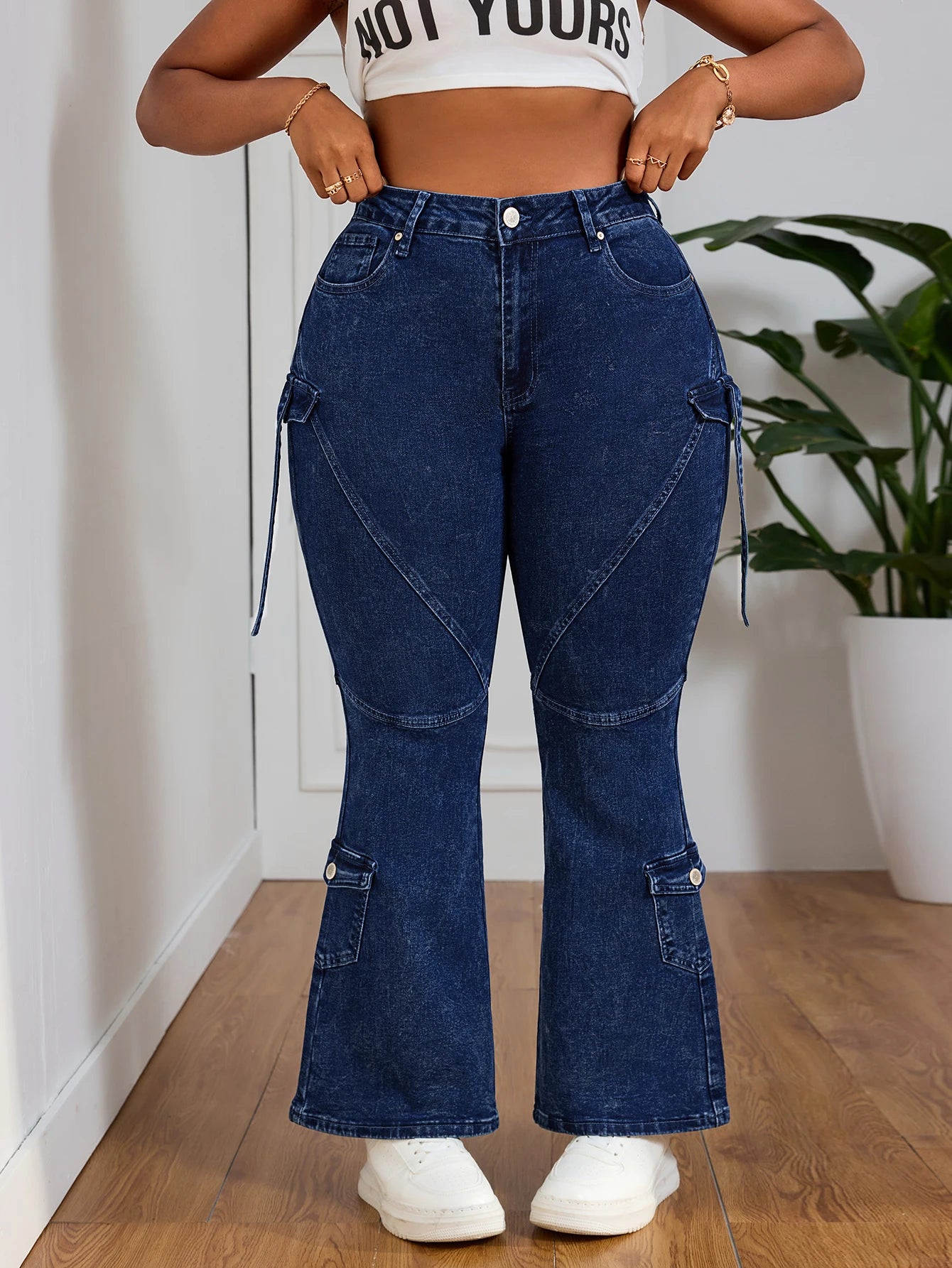 Plus Size Skinny Stretch Cargo Jeans for Women High Waist Slim Fit Shaping Curve Flattering Denim Pants