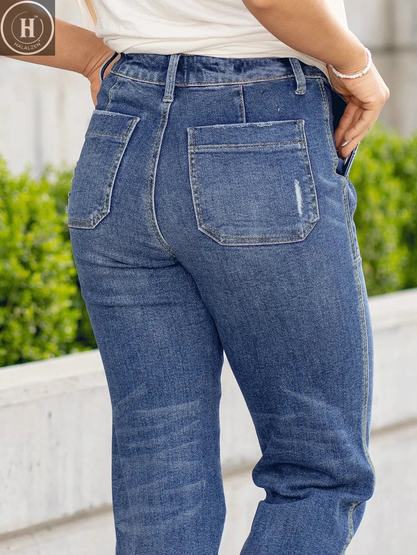 Straight Leg Jeans for Women Drawstring Elastic Waist Pull On Jeans Stretchy Boyfriend Baggy Cropped Denim Joggers Halalzen UK