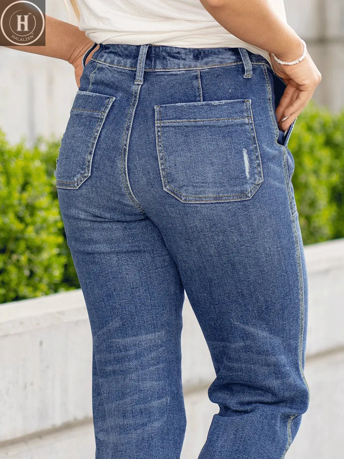 Straight Leg Jeans for Women Drawstring Elastic Waist Pull On Jeans Stretchy Boyfriend Baggy Cropped Denim Joggers Halalzen UK