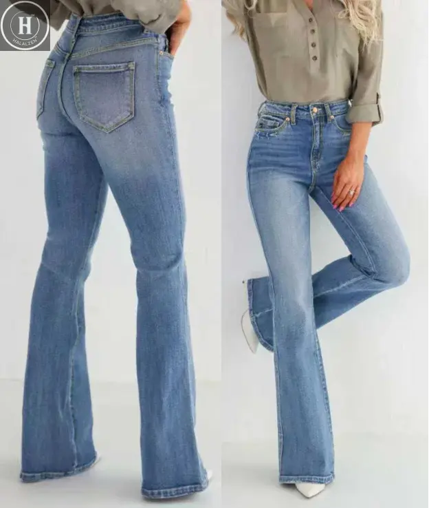 Women's Flare Bell Bottom Jeans High Waisted Wide Leg Bootcut Jeans Stretchy Denim Pants Women's Casual Denim Halalzen UK