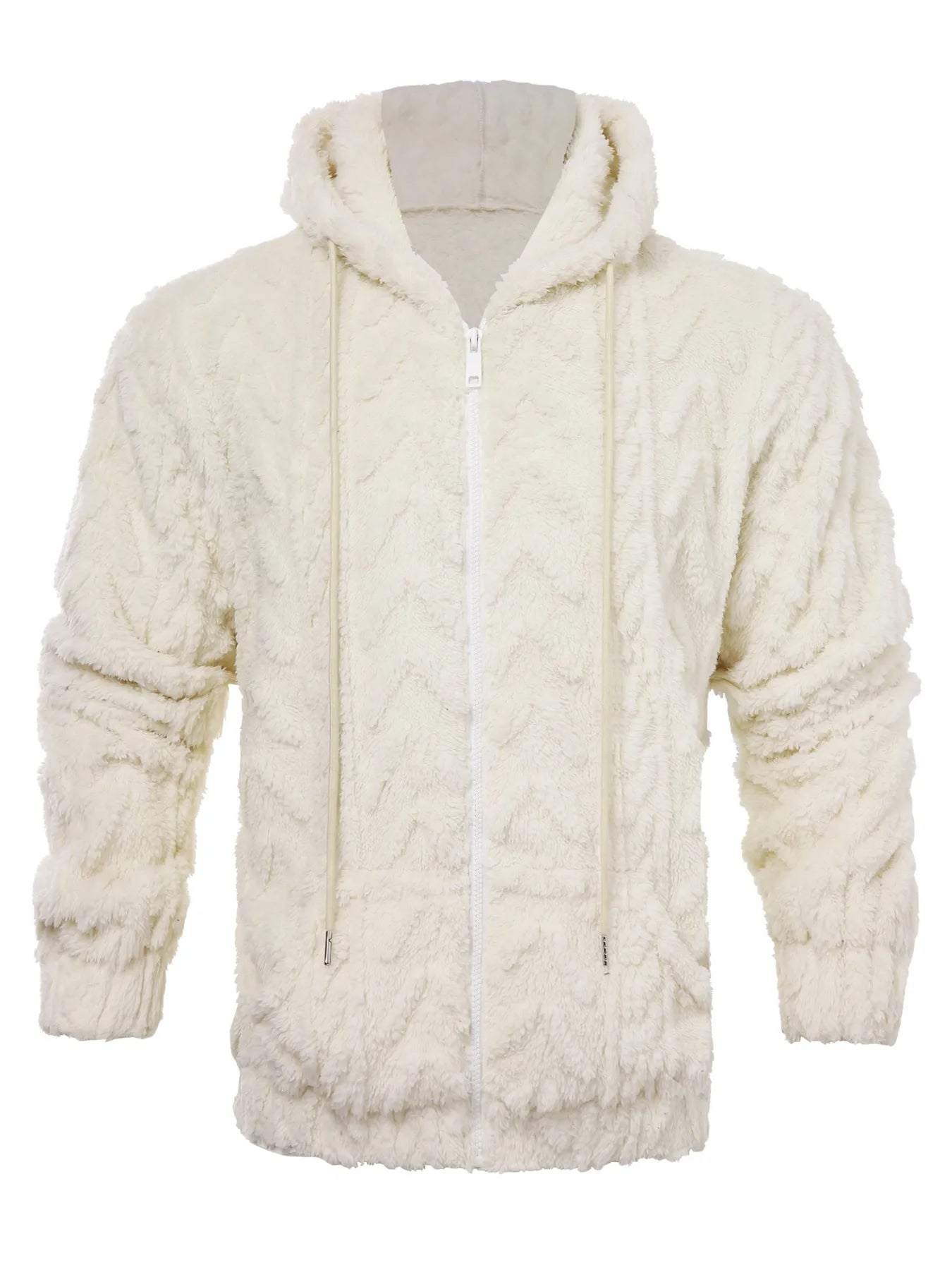 Men's letter drawstring hooded teddy bear jacket, jacquard velvet fabric is soft and comfortable, double pocket design