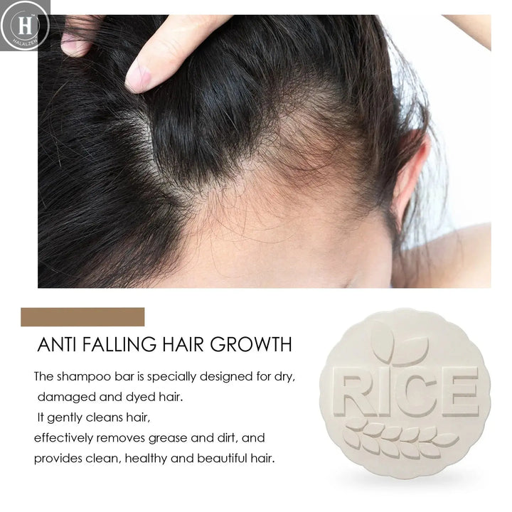 Rice Shampoo Bar Promote Hair Growth Anti Hair Loss Strengthen Hair Roots Scalp Care Dandruff Treatment Volumizing Shampoo Soap HALALZEN