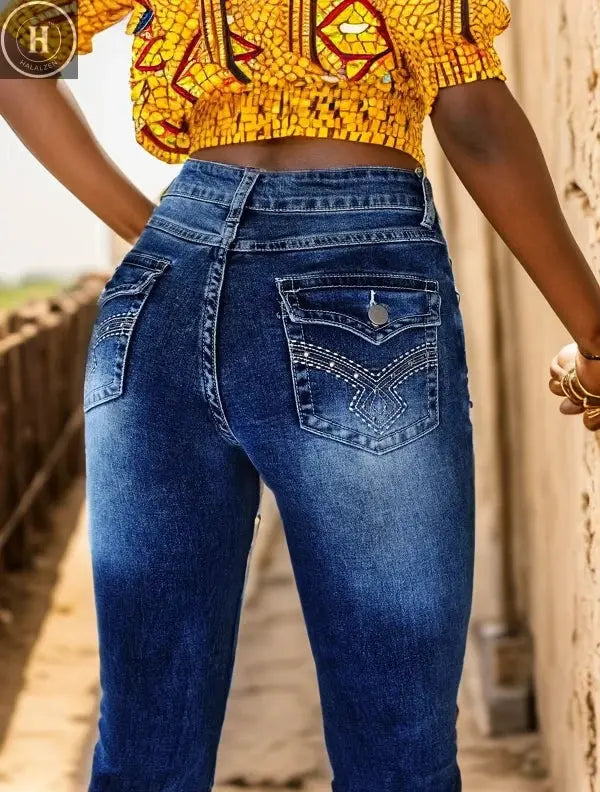 Mid  Rise Boot Cut Jeans for Women Butt Lifting Western Pants with Pockets Flare Jeans Women Halalzen UK