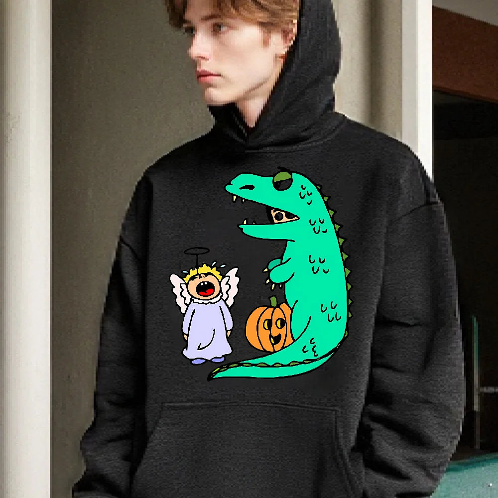 Winter Unisex Sweatshirts Y2K Crying Angel & Dinosaur Graphic Hoodies Streetwear Well Made Chic Sweater Casual Loose Fit Clothing