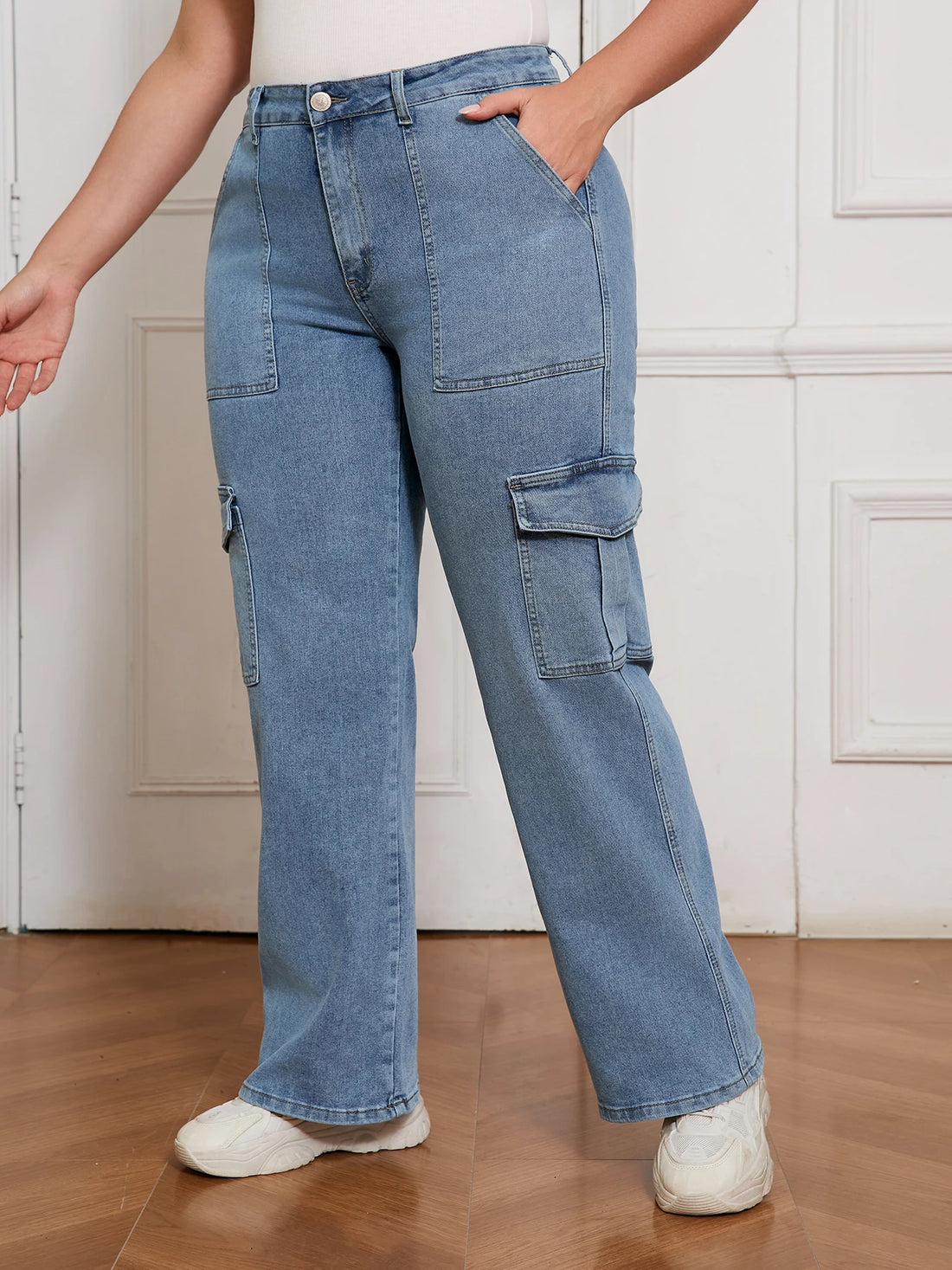 Women’s Wide Leg Loose Fit Cargo Jeans High Waist Baggy Workwear Denim Pants Casual Utility Style