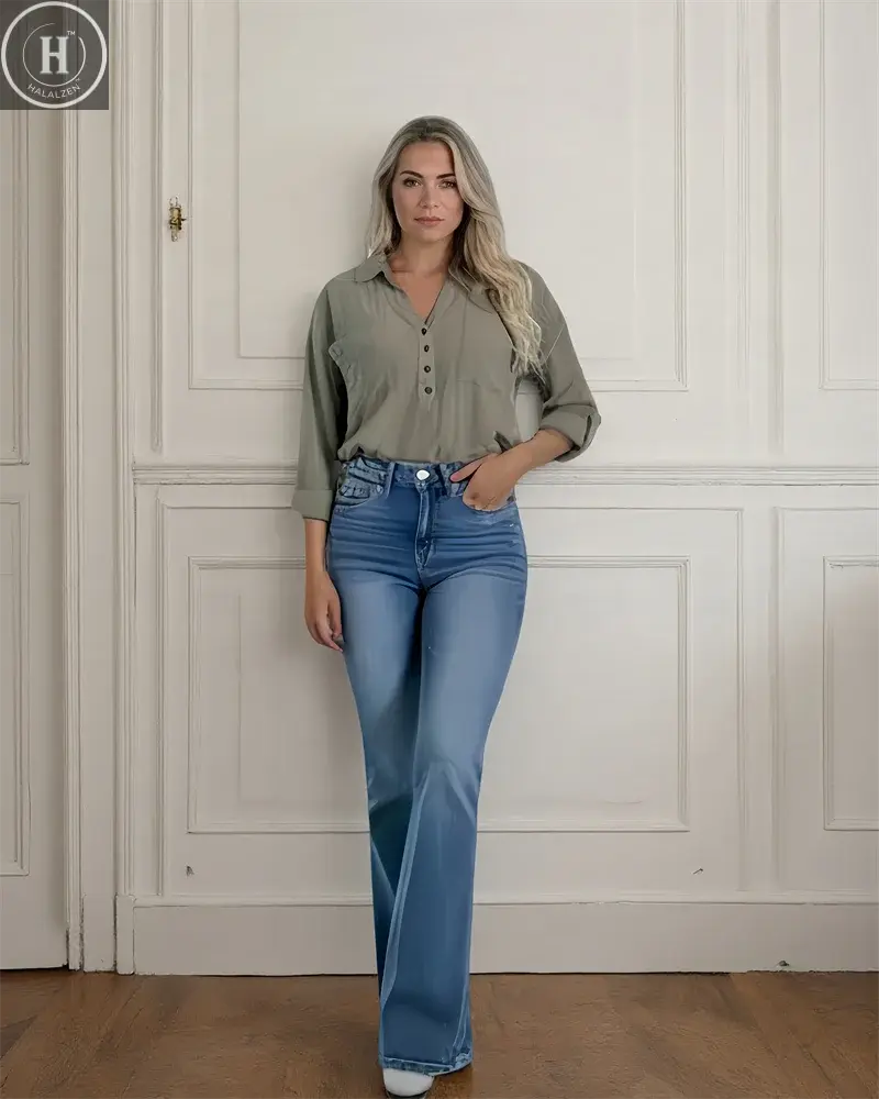 Women's Flare Bell Bottom Jeans High Waisted Wide Leg Bootcut Jeans Stretchy Denim Pants Women's Casual Denim Halalzen UK