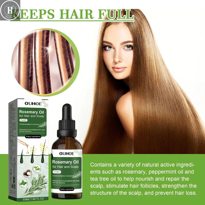 Rosemary Hair Oil Anti Hair Loss Stimulate Hair Growth Nourishing Scalp Strengthen Follicles Purify Scalp Restore Shine Hair Oil HALALZEN
