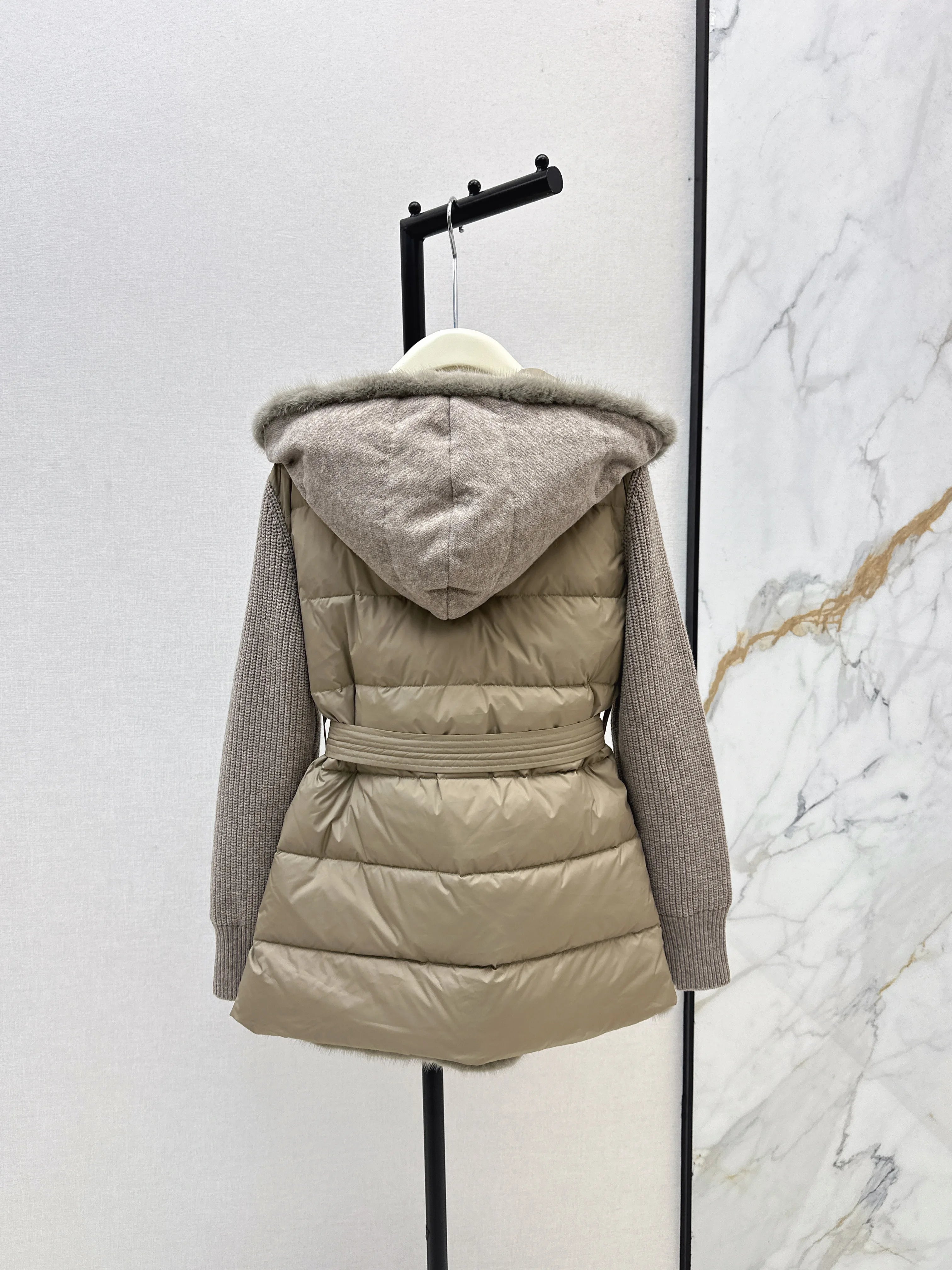 2025 Winter New Women's Down Jacket Wool Knitted Splicing Hooded Down Jacket Wool Knitted Fabric 90% White Duck Down Lining