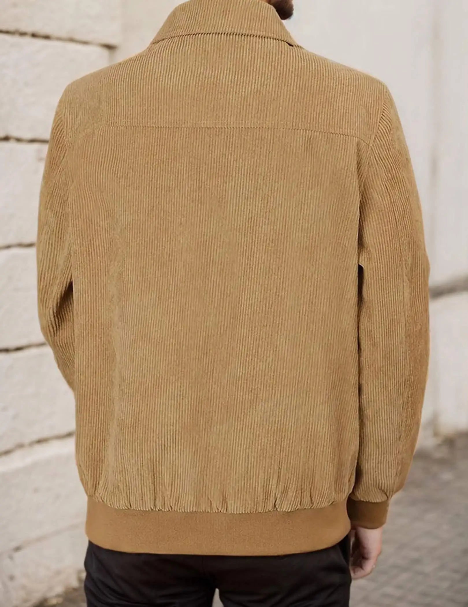 Mens Corduroy Trucker Jacket Long Sleeve Zip Up Lapel Collar Casual Fall Winter Shacket Coat With Pocket