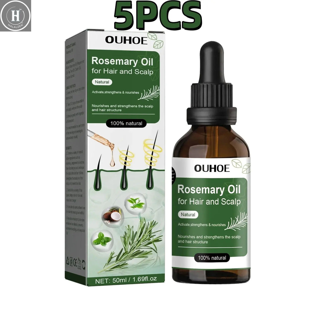 Rosemary Hair Oil Anti Hair Loss Stimulate Hair Growth Nourishing Scalp Strengthen Follicles Purify Scalp Restore Shine Hair Oil HALALZEN
