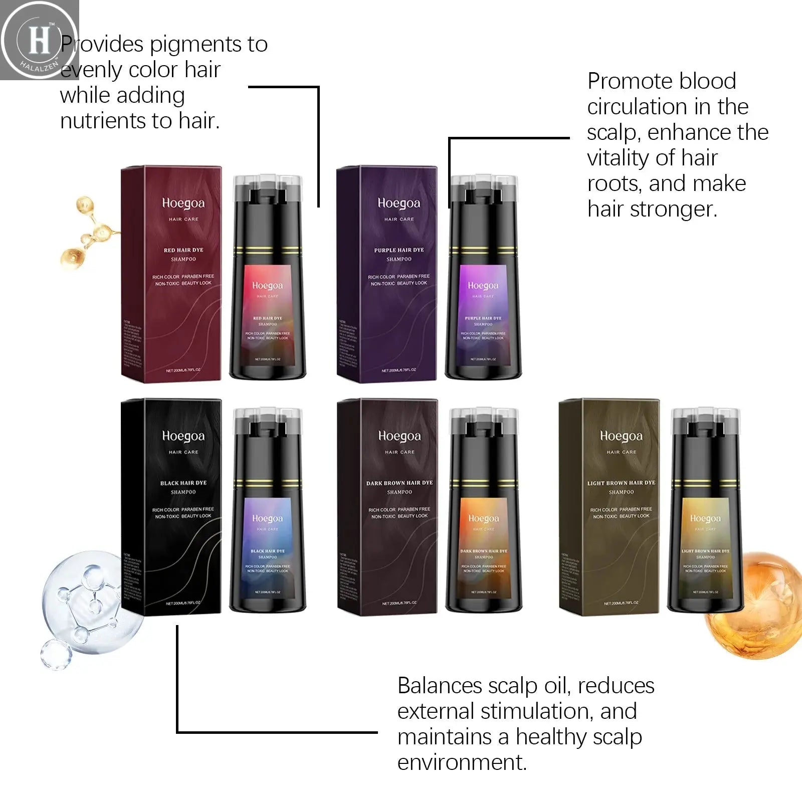 Hoegoa 200ml Hair Dye Shampoo Herbal Diy Fashion Hair Natural Coloring Oil Control Fluffy Nourish Scalp Hair Dyeing Shampoo HALALZEN