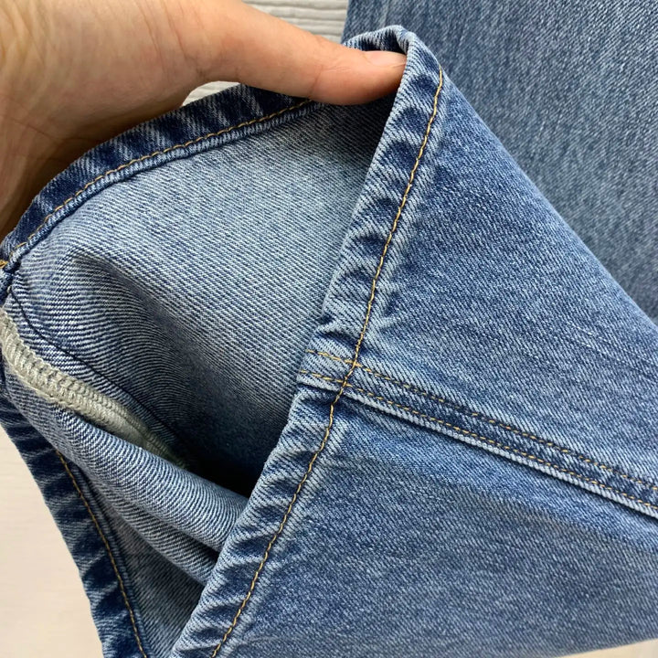 New Rivet Patchwork Straight Leg Wide Leg Jeans Fashion Casual Slim Pants Women