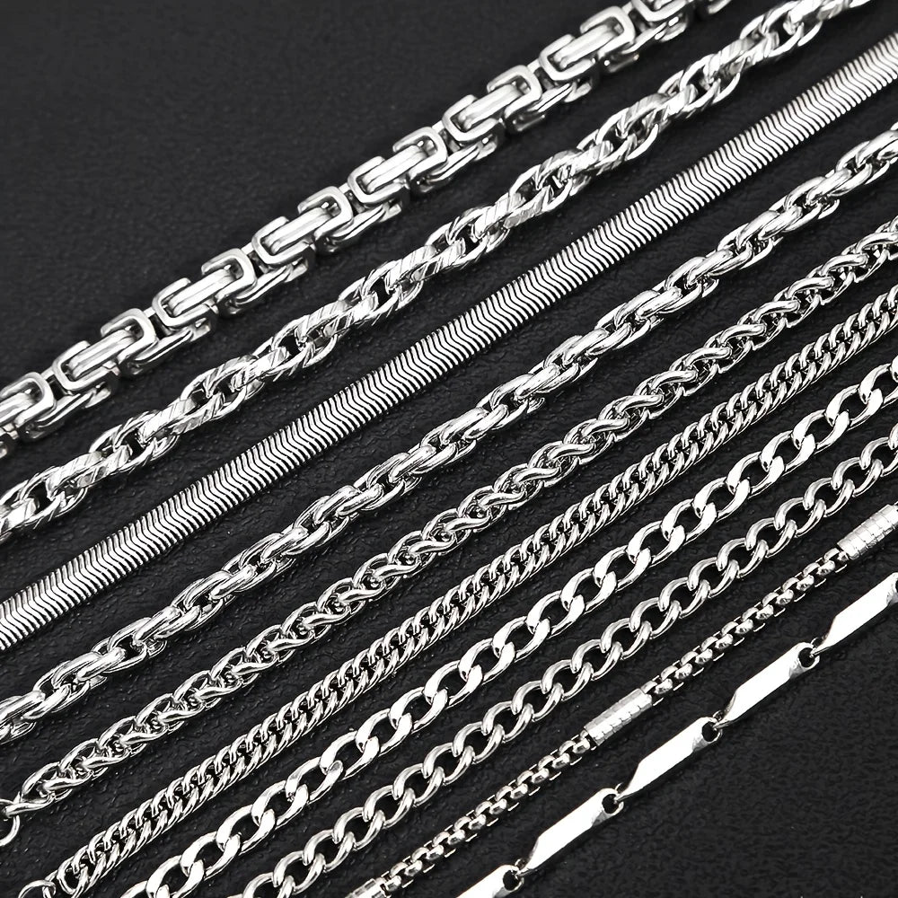 10Pcs/Set Men's Stainless Steel Bracelets - Rock Style Interlocking Design, Waterproof Jewelry, Exquisite Gift