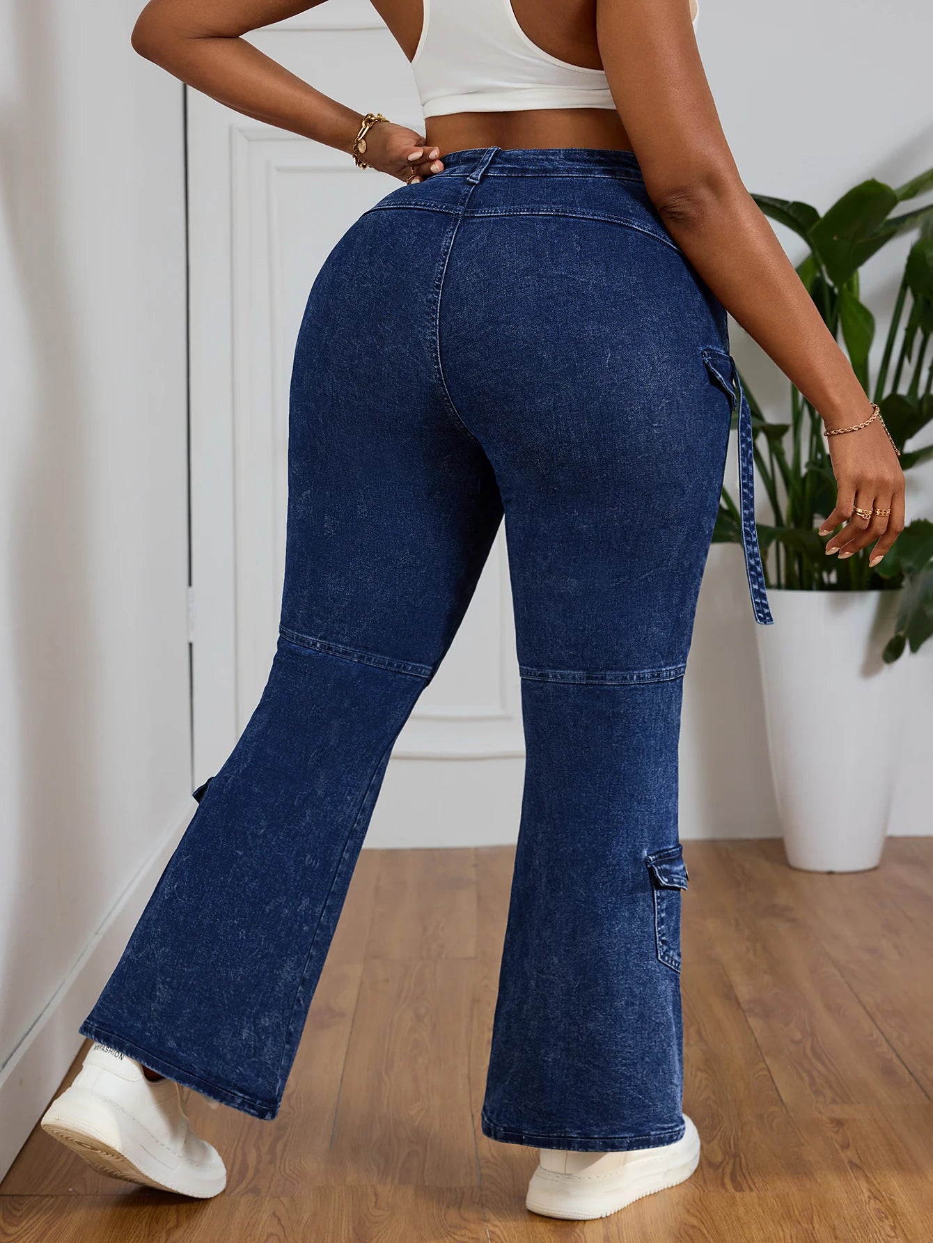 Plus Size Skinny Stretch Cargo Jeans for Women High Waist Slim Fit Shaping Curve Flattering Denim Pants