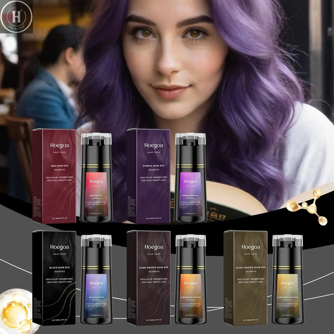 Hoegoa 200ml Hair Dye Shampoo Herbal Diy Fashion Hair Natural Coloring Oil Control Fluffy Nourish Scalp Hair Dyeing Shampoo HALALZEN