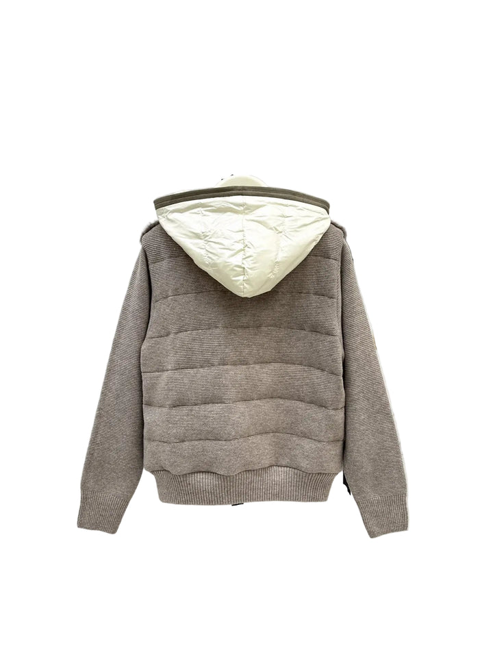 Autumn and Winter Slim New Women's Clothing Hooded Knitted Spliced Down Jacket Nylon Wool Knitted 90 White Goose Down Linin