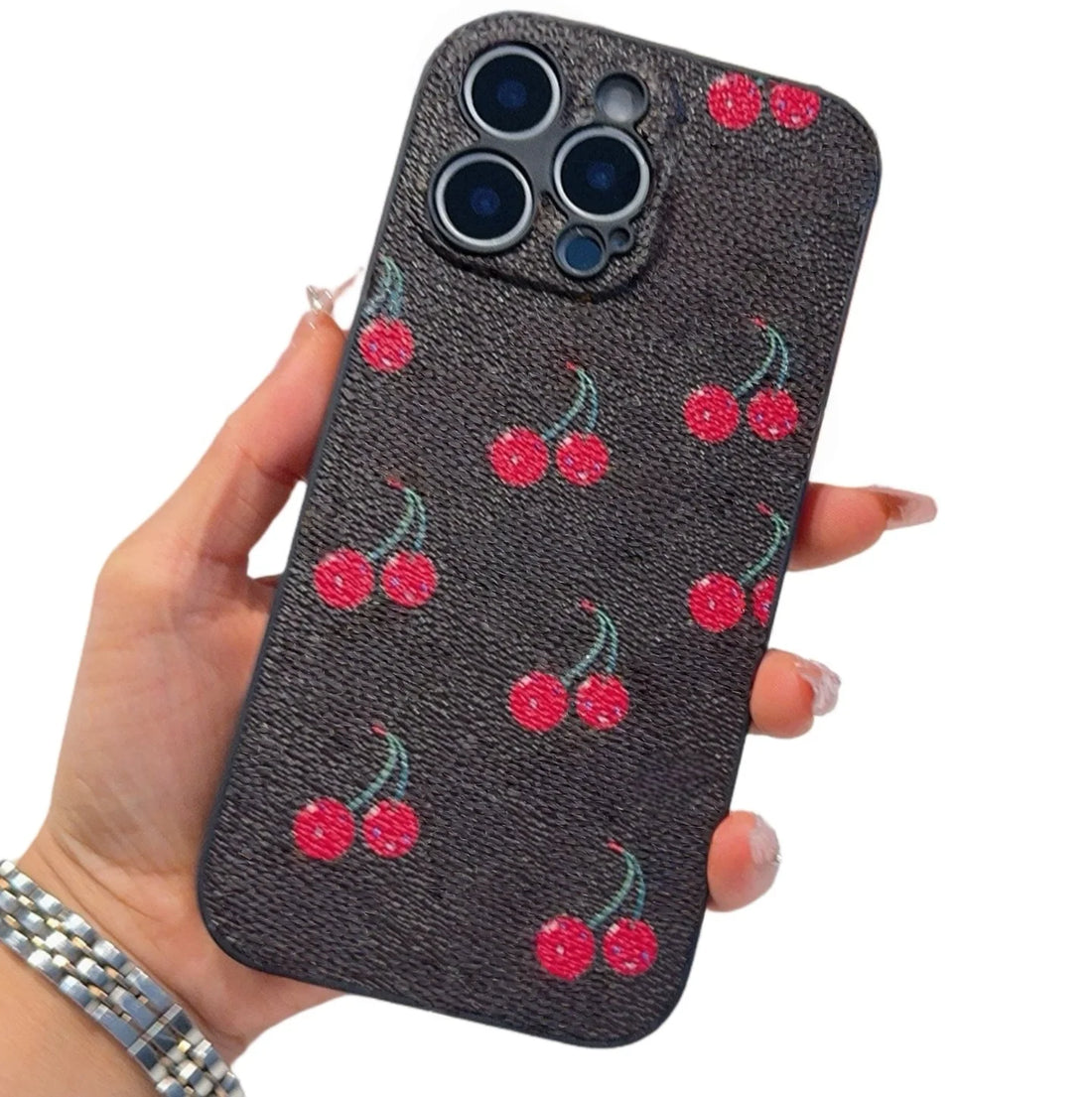 2025 Fine Hole All-Inclusive Mobile Phone Case Fully Surrounded Edge Leather Mobile Phone Case Cherry Pattern