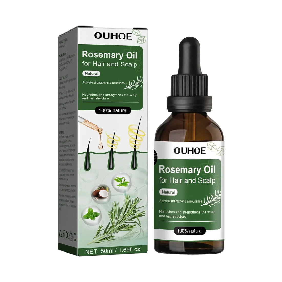 Rosemary Hair Oil Anti Hair Loss Stimulate Hair Growth Nourishing Scalp Strengthen Follicles Purify Scalp Restore Shine Hair Oil HALALZEN