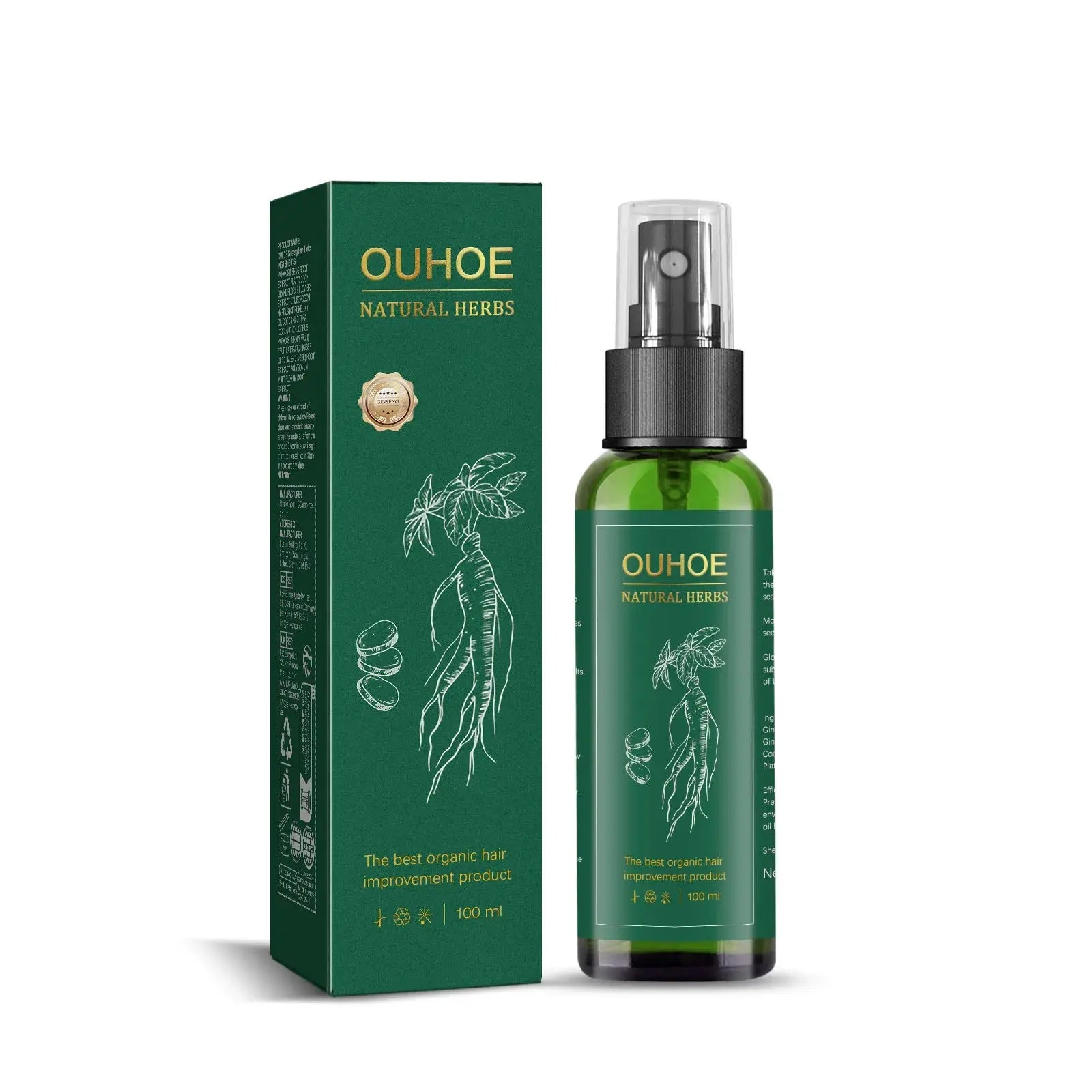 Ouhoe 100ml Ginseng Hair Growth Spray Repair Dry Frizzy Hair Oil Avocado Moisturize Hair Mask Nourish Scalp  Anti Hair Loss Mist HALALZEN