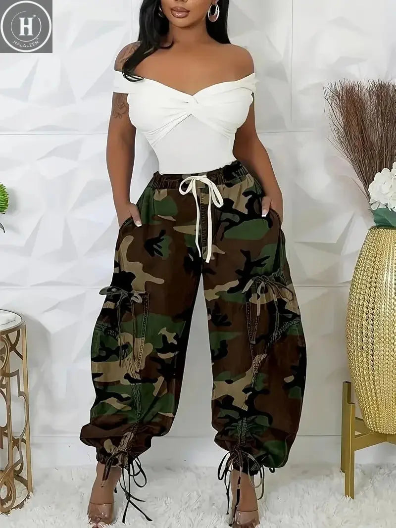 Women's Loose Fit Lace-Up Drawstring Jeans | High Waist Stretchy Legging-Style Casual Pants for Streetwear/Daily Wear S/S Fashio Halalzen UK