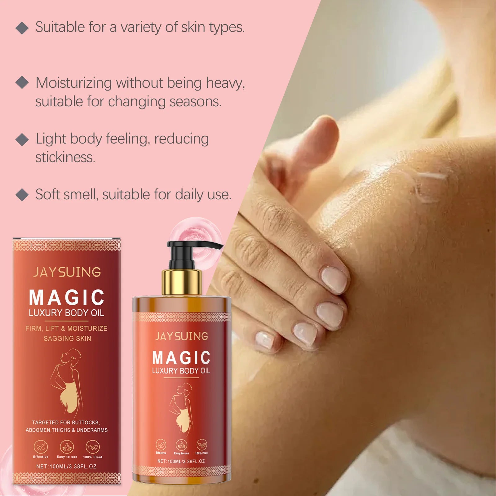 Jaysuing 100ml Magic Luxury Body Tightening Oil Anti Sagging Skin Glowing Daily Care Nourishing Firm Thigh Belly Massage Oil