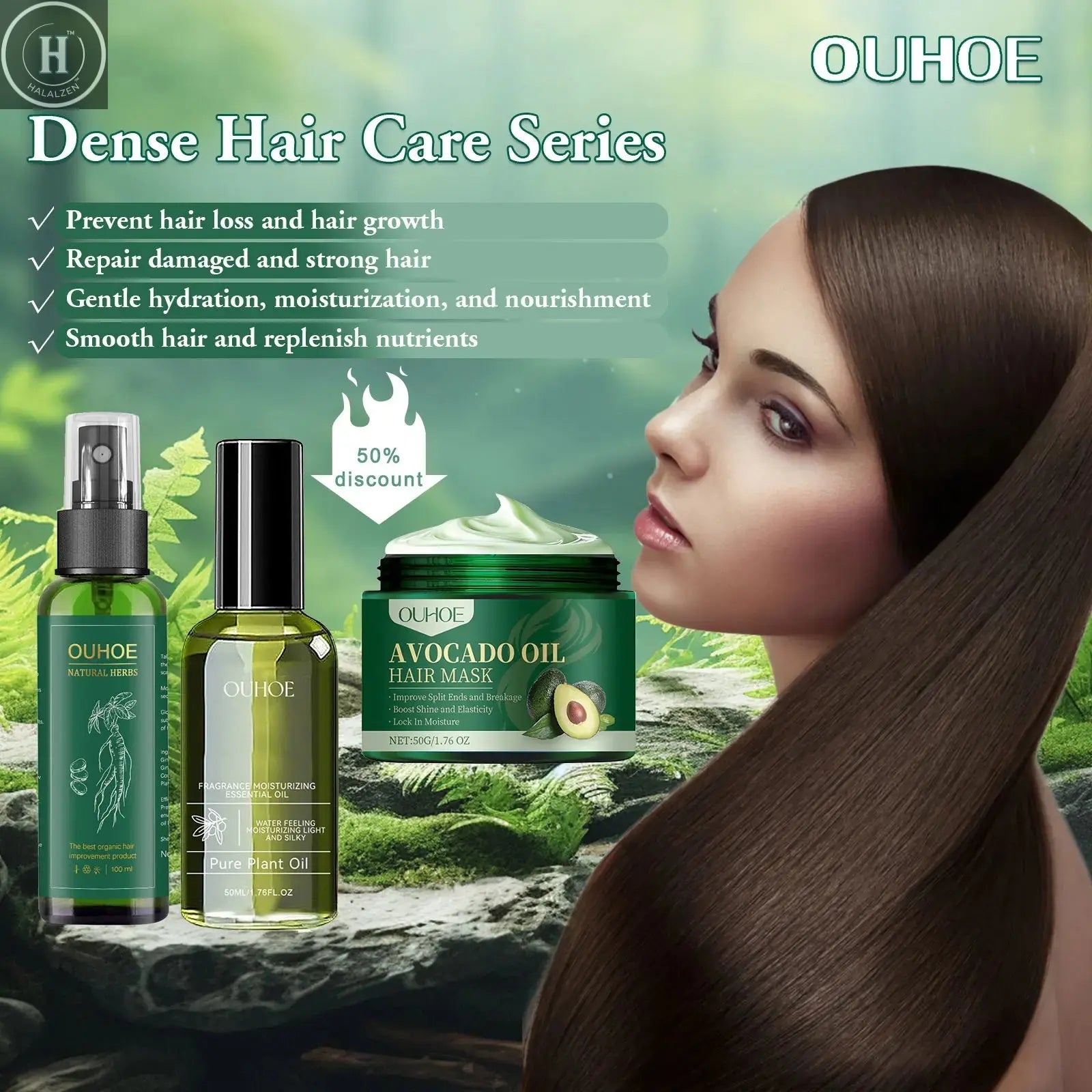 Ouhoe 100ml Ginseng Hair Growth Spray Repair Dry Frizzy Hair Oil Avocado Moisturize Hair Mask Nourish Scalp  Anti Hair Loss Mist HALALZEN