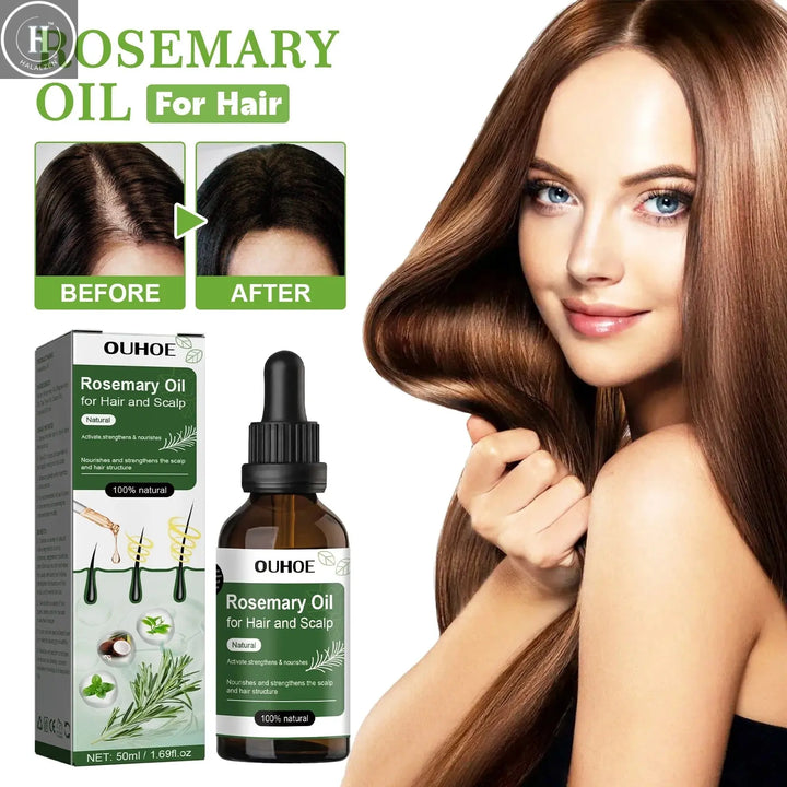 Rosemary Hair Oil Anti Hair Loss Stimulate Hair Growth Nourishing Scalp Strengthen Follicles Purify Scalp Restore Shine Hair Oil HALALZEN