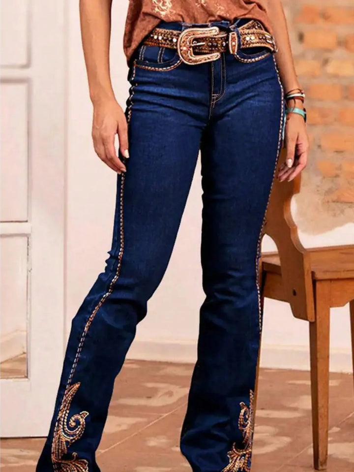 【HME】Exquisite Embroidery On Pockets & Leg, Stretch & Comfortable Ladies Country Outfit, Western Wear Women Vintage Jeans