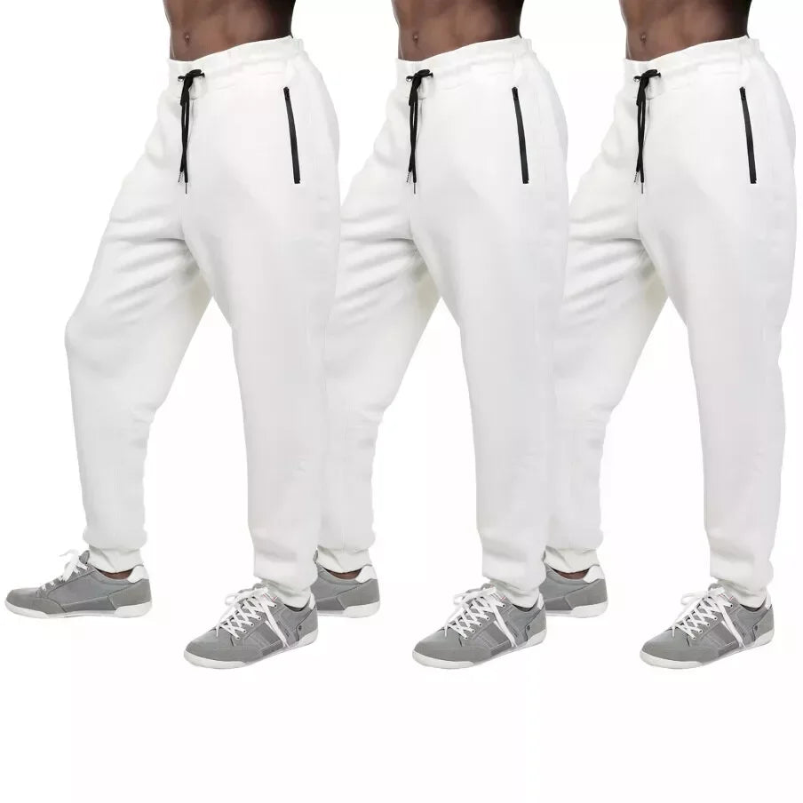 3 PACK: Men's Fleece Lined Slim Fit Casual Tech Jogger Sweatpants Zipper Pockets for Casual Wear, Sports, and Loungewear S-3XL