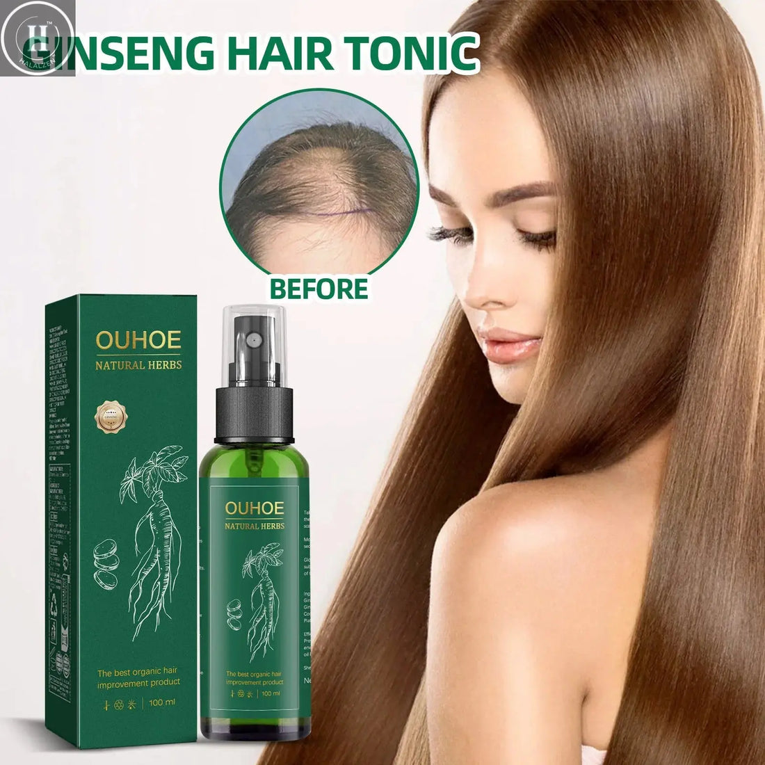 Ouhoe 100ml Ginseng Hair Growth Spray Repair Dry Frizzy Hair Oil Avocado Moisturize Hair Mask Nourish Scalp  Anti Hair Loss Mist HALALZEN