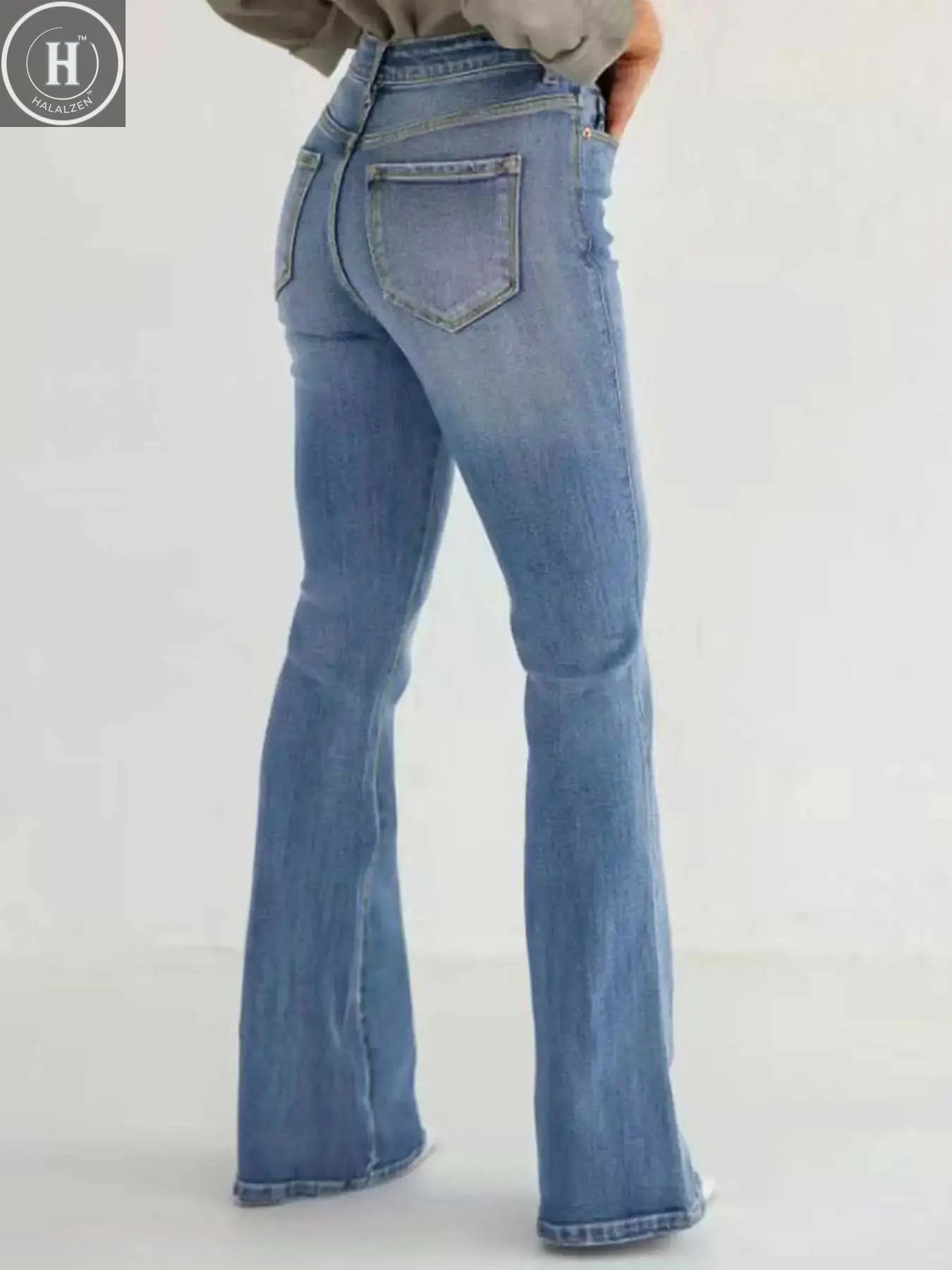 Women's Flare Bell Bottom Jeans High Waisted Wide Leg Bootcut Jeans Stretchy Denim Pants Women's Casual Denim Halalzen UK