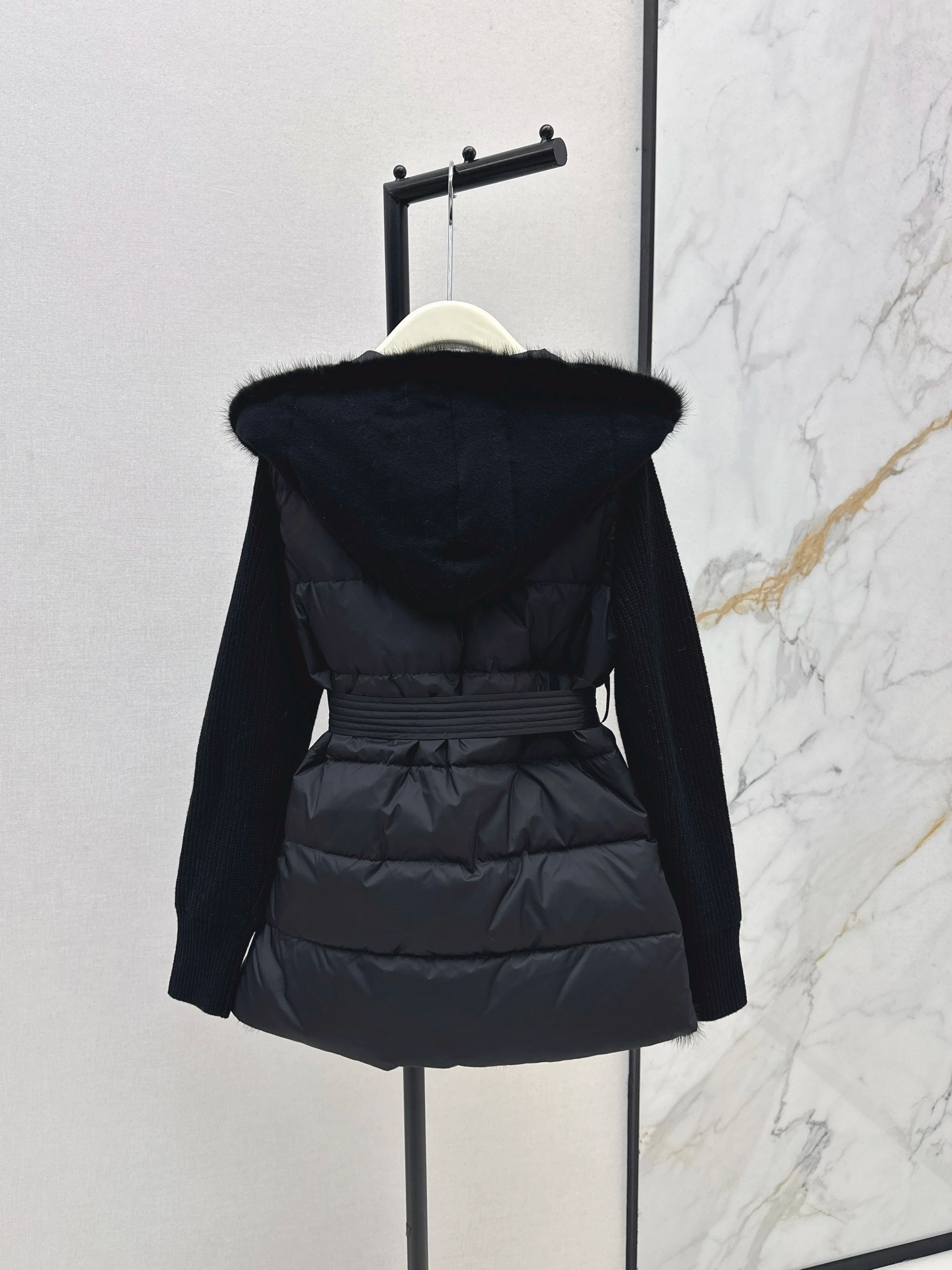 2025 Winter New Women's Down Jacket Wool Knitted Splicing Hooded Down Jacket Wool Knitted Fabric 90% White Duck Down Lining