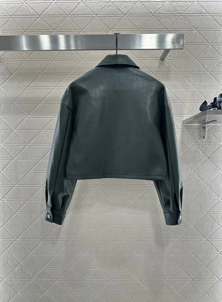 2025 Spring/ Autumn New Zipper Leather Jacket Washed Leather Material Flip Collar Short Jacket 510