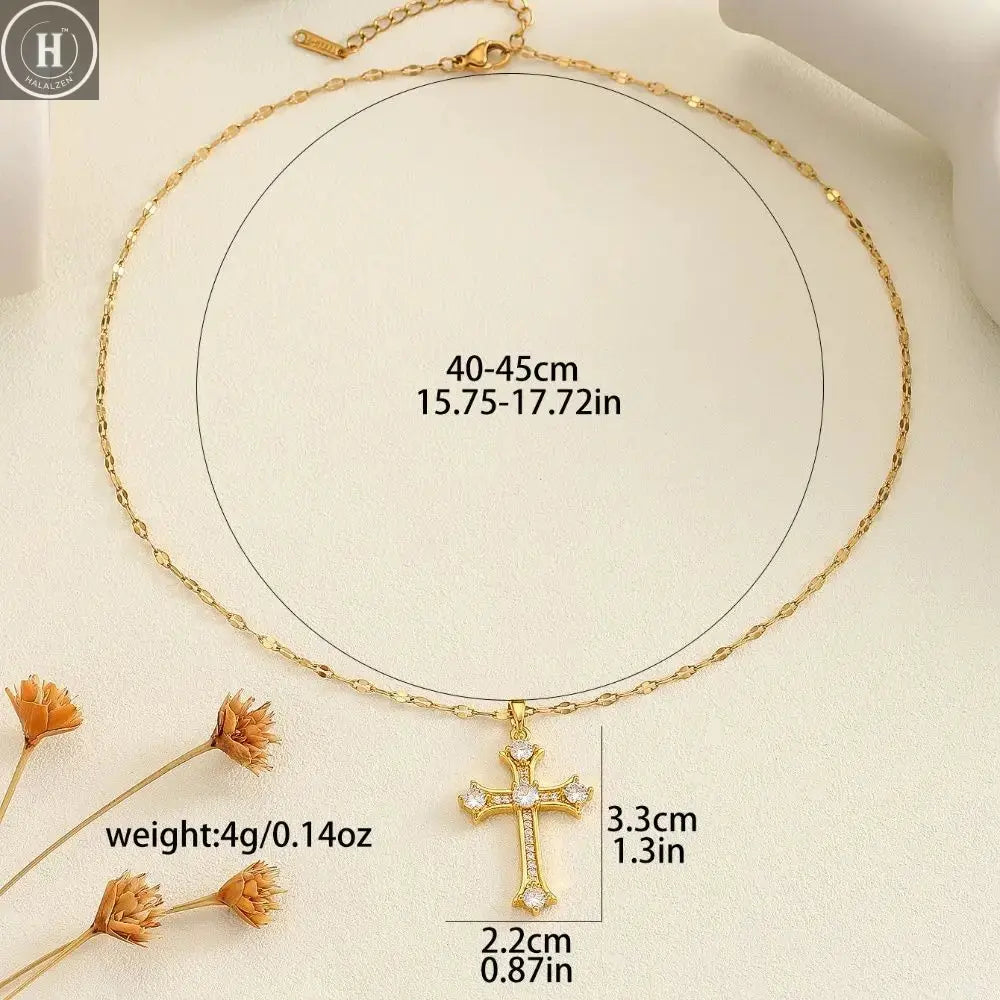 1 Piece of Fashionable, Simple and Versatile Micro-inlaid Zircon Christmas Cross Necklace For Men and Women HALALZEN