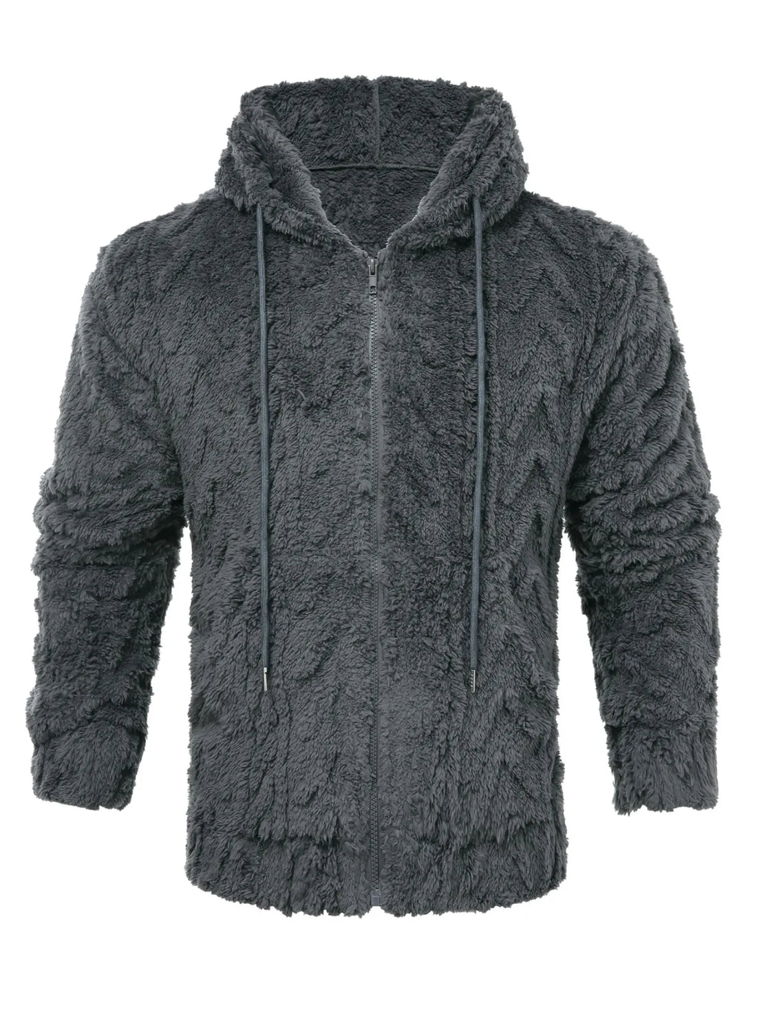 Men's letter drawstring hooded teddy bear jacket, jacquard velvet fabric is soft and comfortable, double pocket design