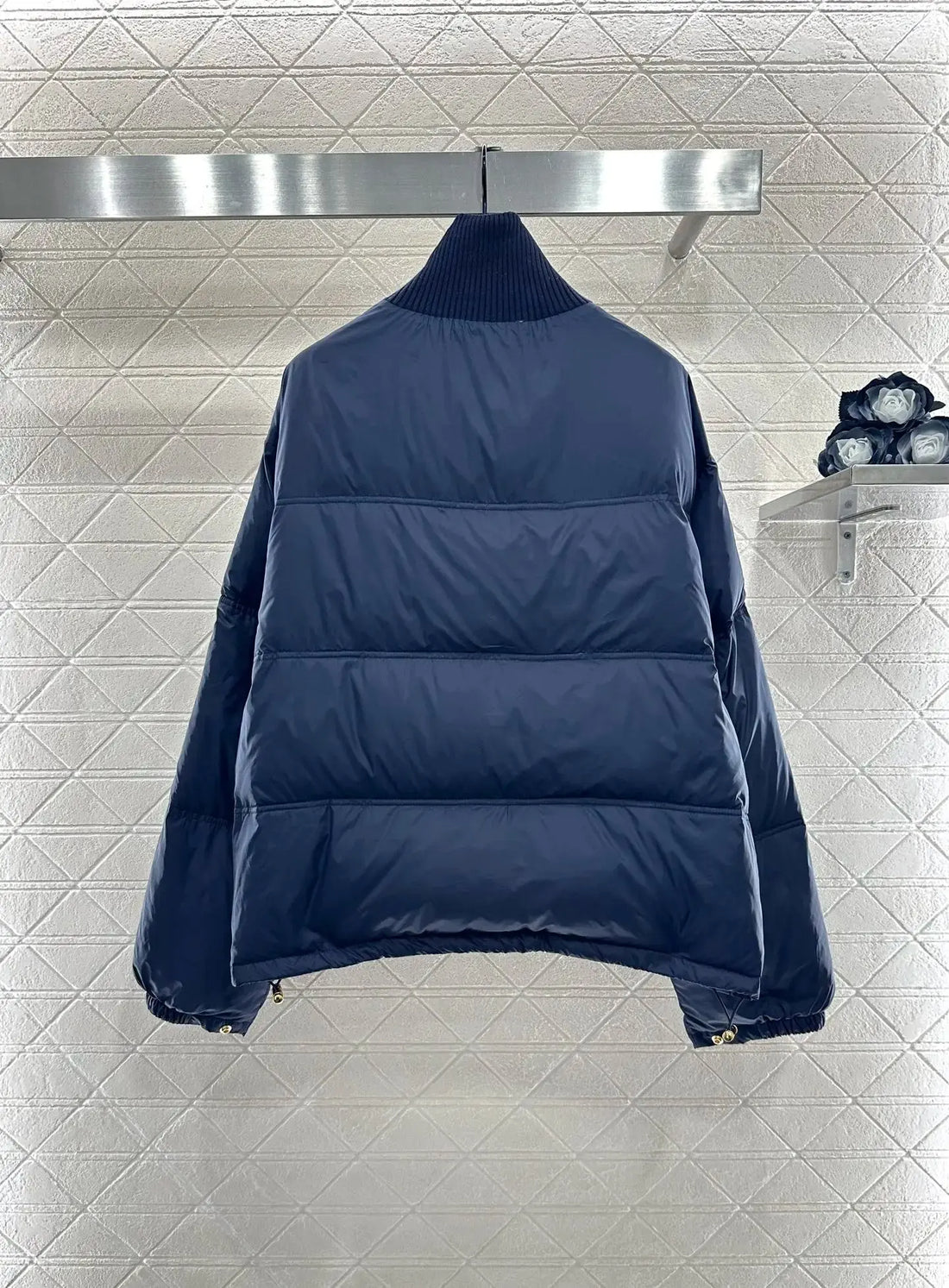 2025 autumn and winter new high-end customized women's warm stand-up collar down cotton jacket collar edge knitted ribbed Halalzen UK