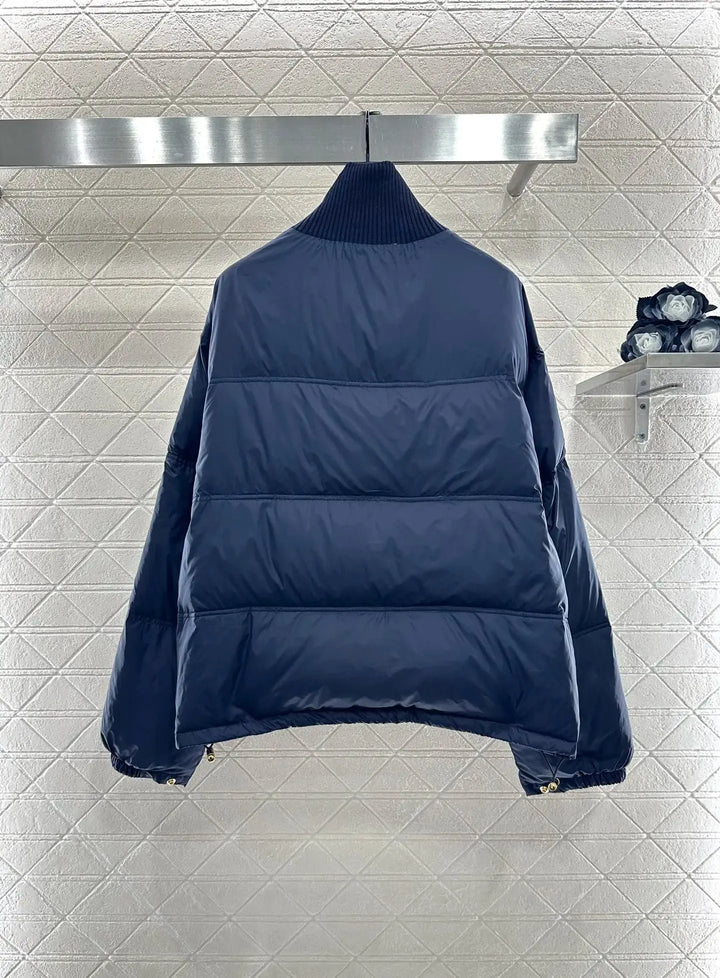 2025 autumn and winter new high-end customized women's warm stand-up collar down cotton jacket collar edge knitted ribbed Halalzen UK