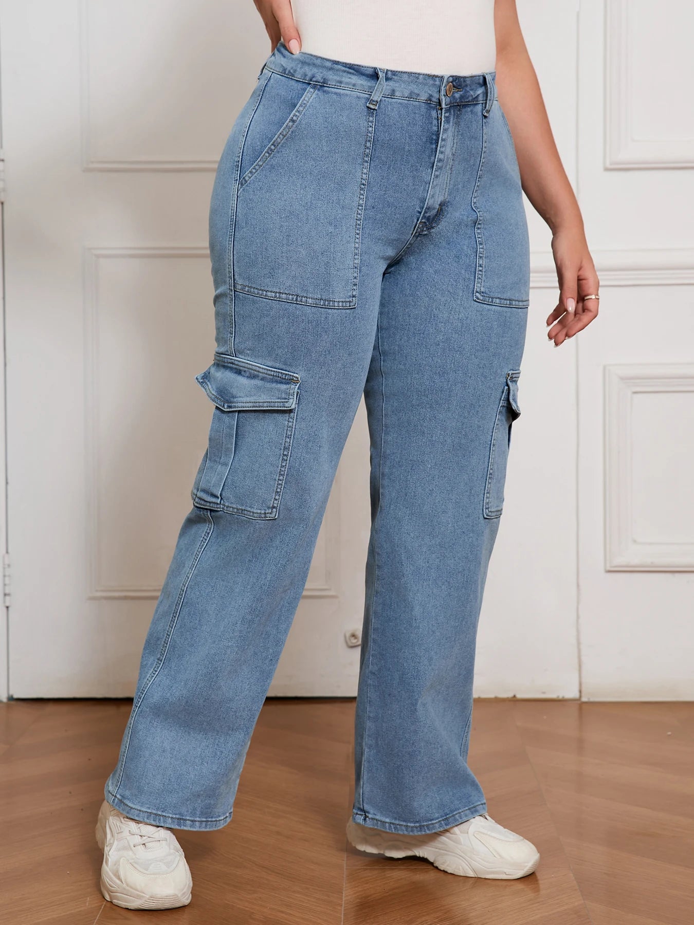 Women’s Wide Leg Loose Fit Cargo Jeans High Waist Baggy Workwear Denim Pants Casual Utility Style