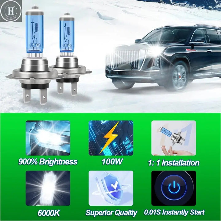 2/4pcs H7 Halogen Bulbs Canbus Super Bright 12V 100W White 6000K Auto Headlamps For Car Motorcycle Halogen Lights Plug And Play HALALZEN
