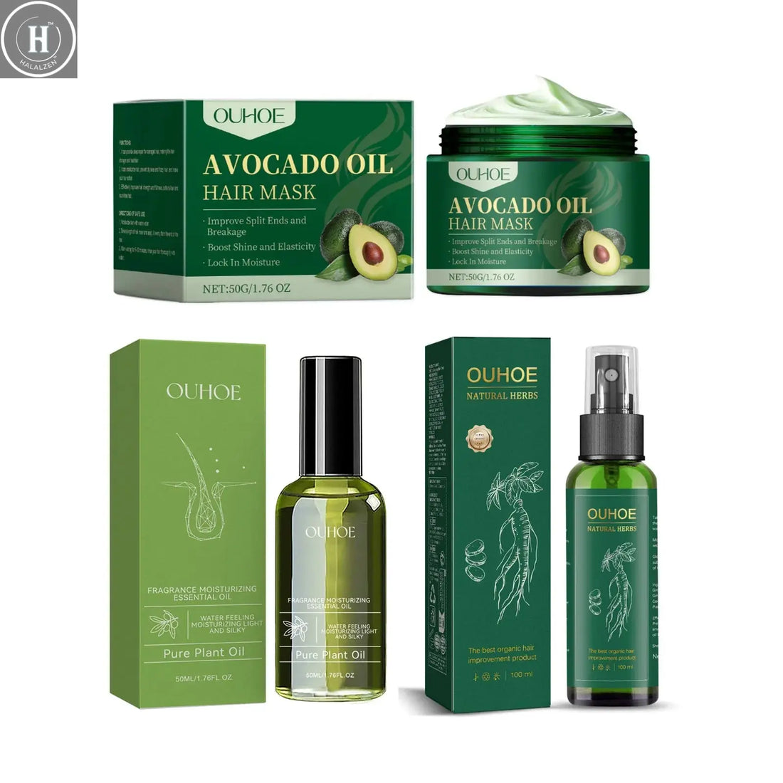 Ouhoe 100ml Ginseng Hair Growth Spray Repair Dry Frizzy Hair Oil Avocado Moisturize Hair Mask Nourish Scalp  Anti Hair Loss Mist HALALZEN