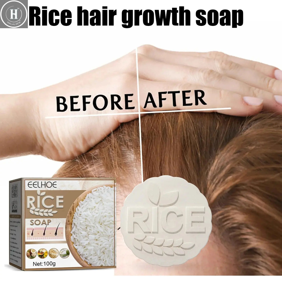 Rice Shampoo Bar Promote Hair Growth Anti Hair Loss Strengthen Hair Roots Scalp Care Dandruff Treatment Volumizing Shampoo Soap HALALZEN