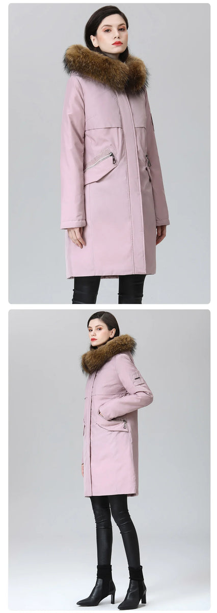 GASMAN women's winter coats 2022 Long fashion Women coat Fur collar warm parka Pink waterproof down jacket female 1821